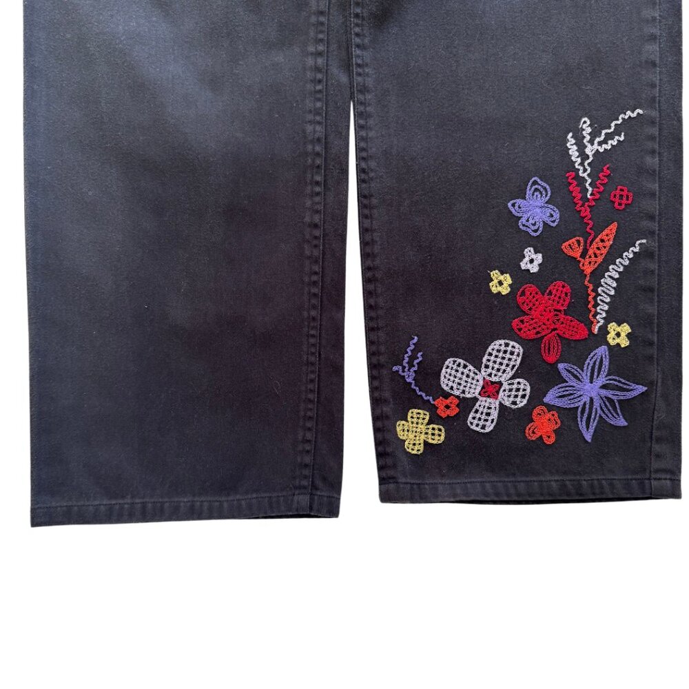 Telluride Clothing Company Embroidered Floral Black Pants Women's Size 10 - Picture 4 of 7